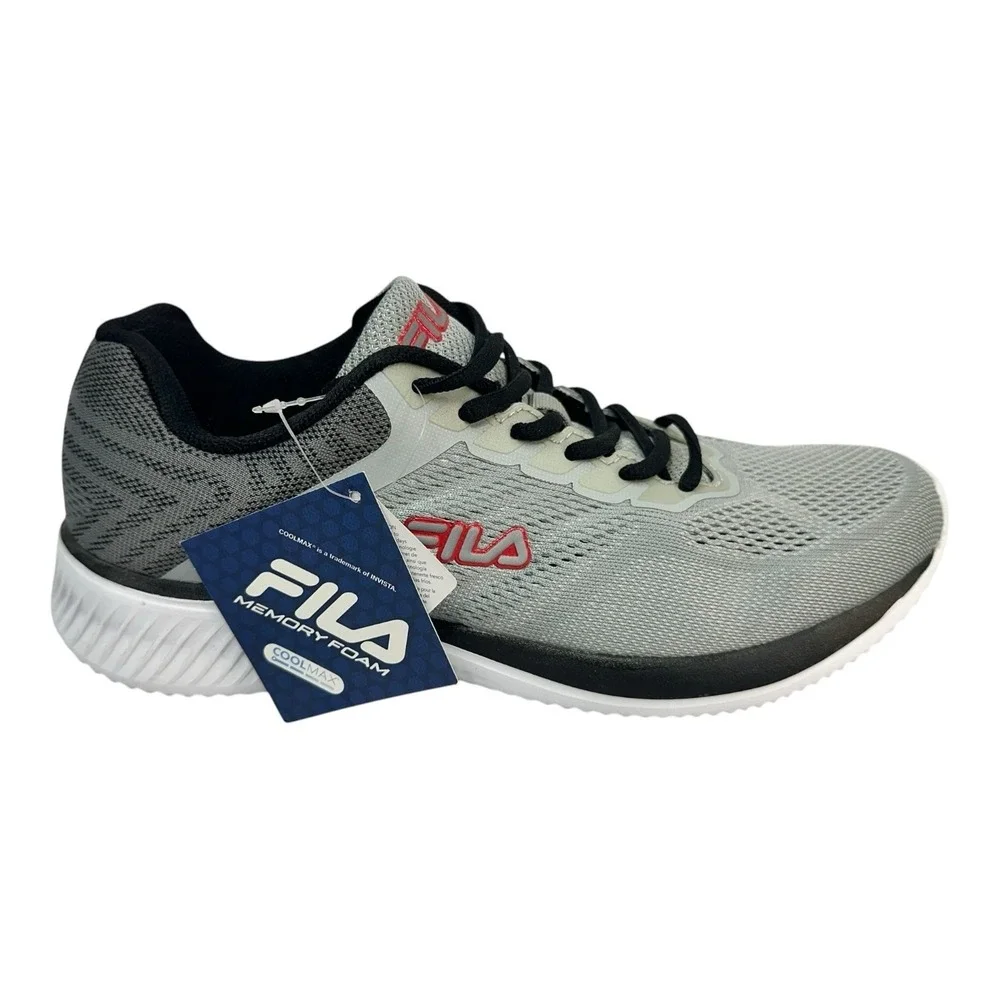 Fila Men's 9.5 Memory Foam Gray Red White Shoes